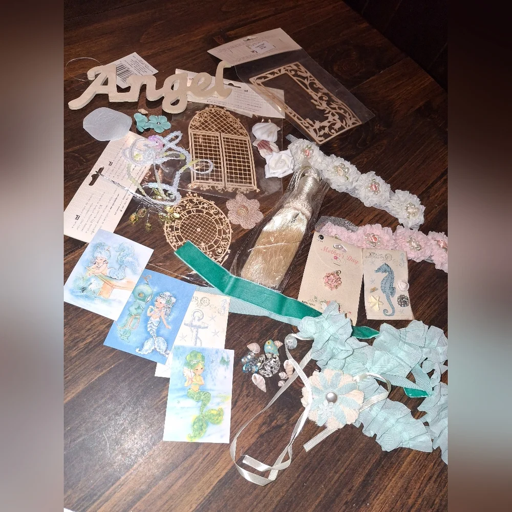Craft Supplies Wooden Art Mixed Media  Flowers Ribbon Chipboard Jewelry Lace Box